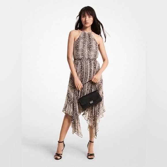 MICHAEL Michael Kors Dresses & Skirts - Michael Michael Kors Pleated Snake Print Georgette Halter Dress Size Large